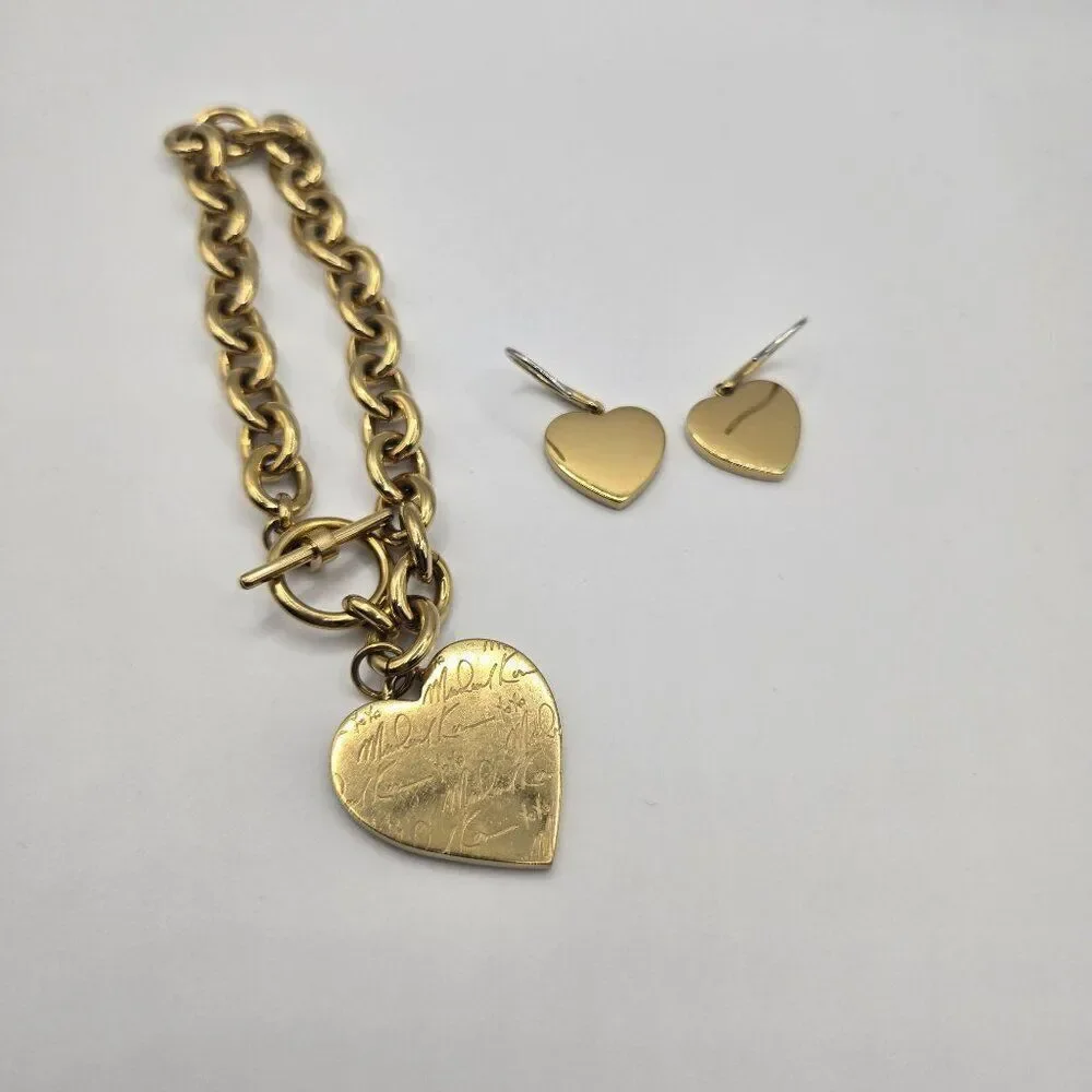 Michael Kors Gold-Tone Heart Charm Bracelet Earrings Rhinestone Accents